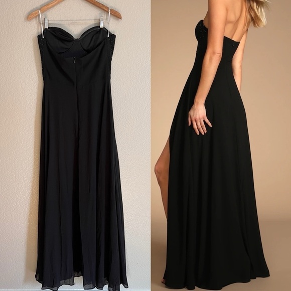 NWOT Remember This Moment Black Rhinestone Strapless Maxi Dress - Picture 3 of 12